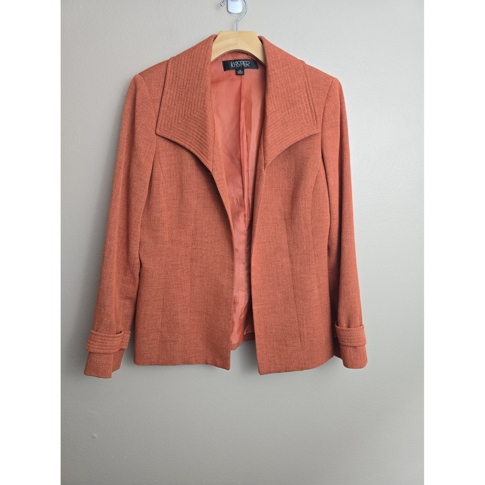 Kasper Blazer Women's Size 10 Open Front Textured Rust Orange Fall Color